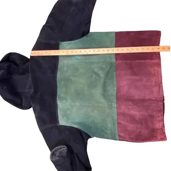 Outbrook Hooded Color Block Suede Coat Jacket Ladies Large Black Green Burgundy - Picture 14 of 16
